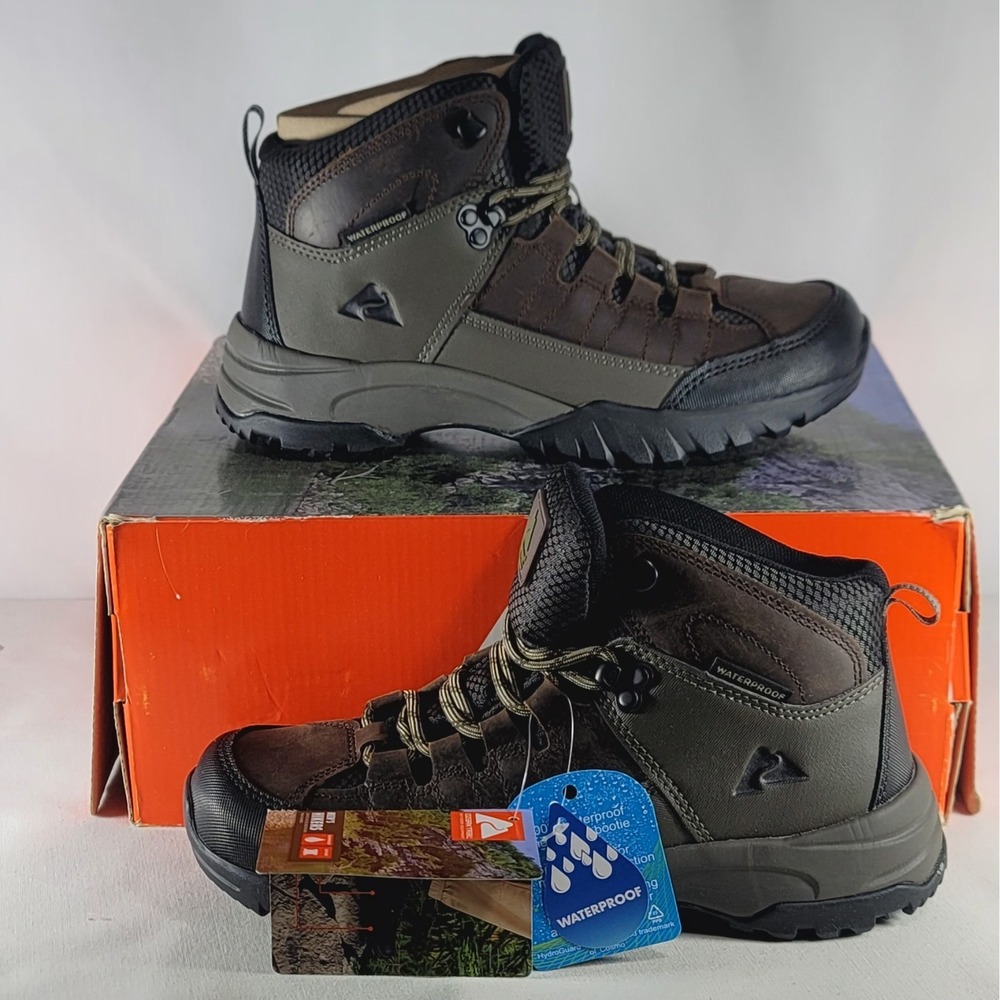 Ozark‎ Trail Hiking Boots Waterproof Leather Mid Height Brown Men's Size 6 NIB